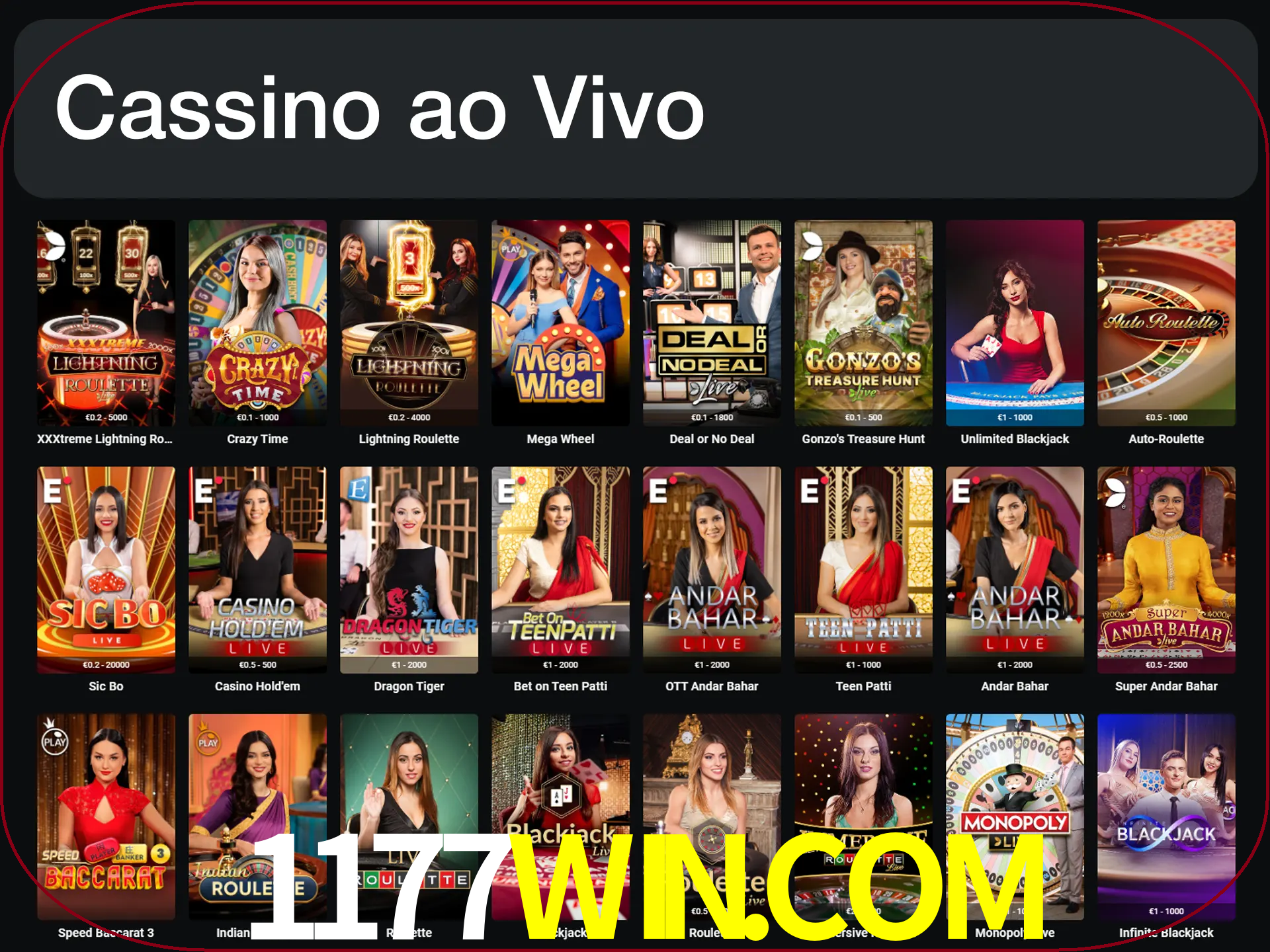 Jogue jogos de cassino com um verdadeiro dealer.