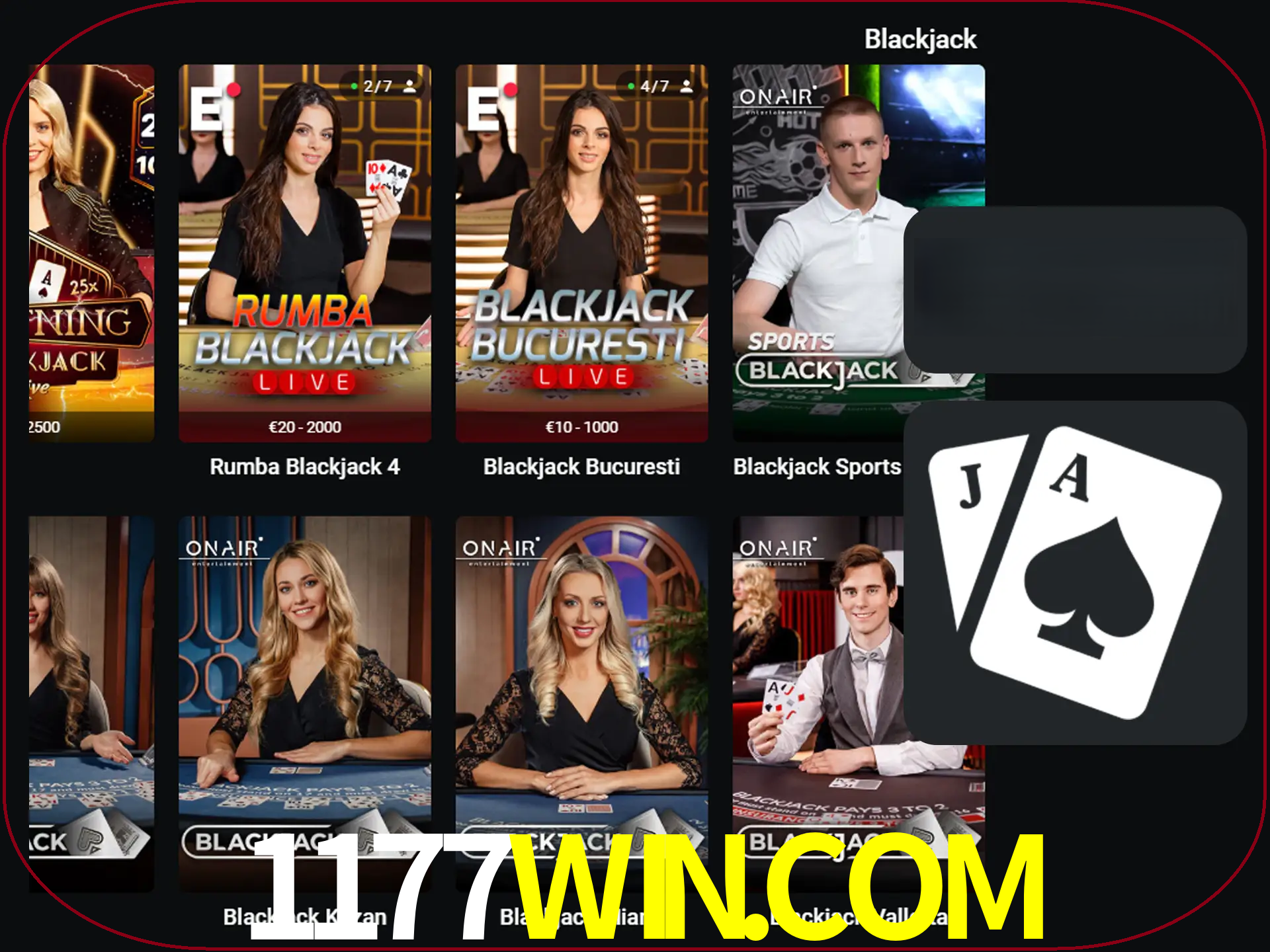 Escolha uma mesa completa de jogadores de blackjack.